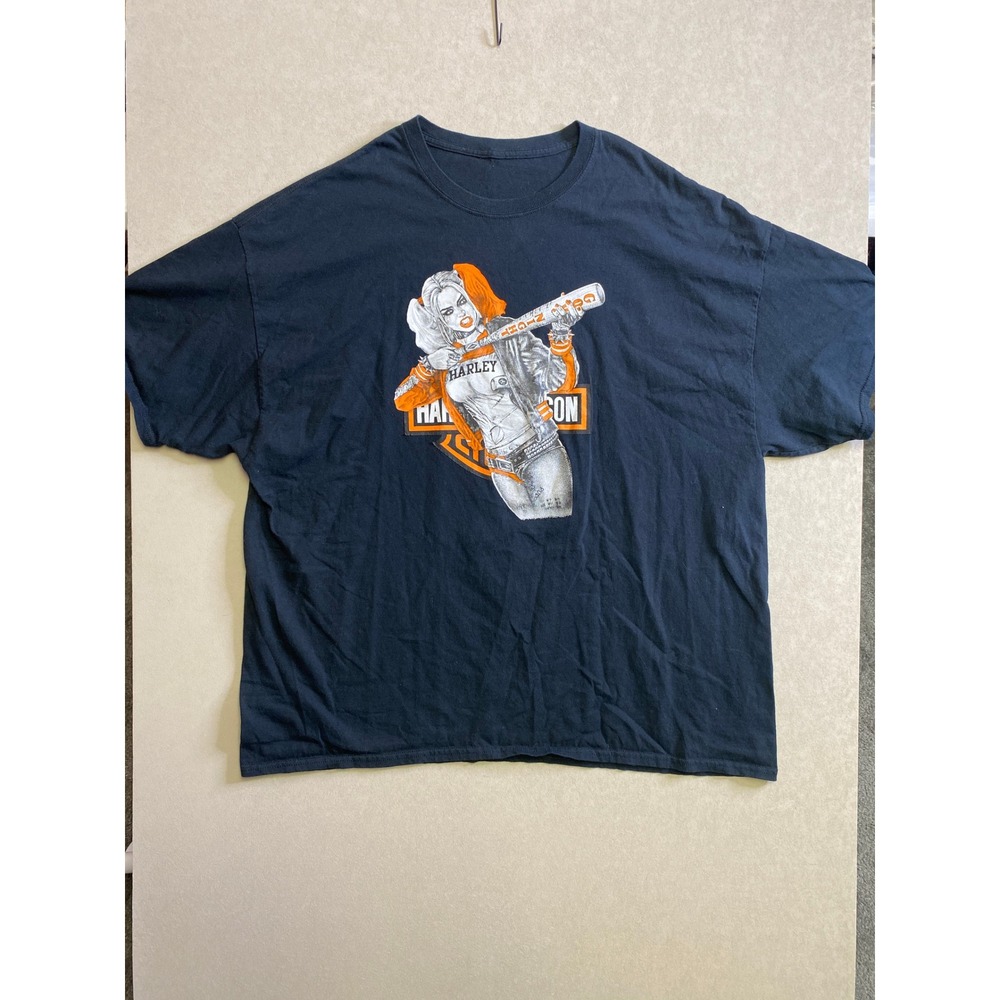 Harley Davidson Harley Quinn Graphic T-Shirt Black Mens 2XL DC Comics Biker Tee